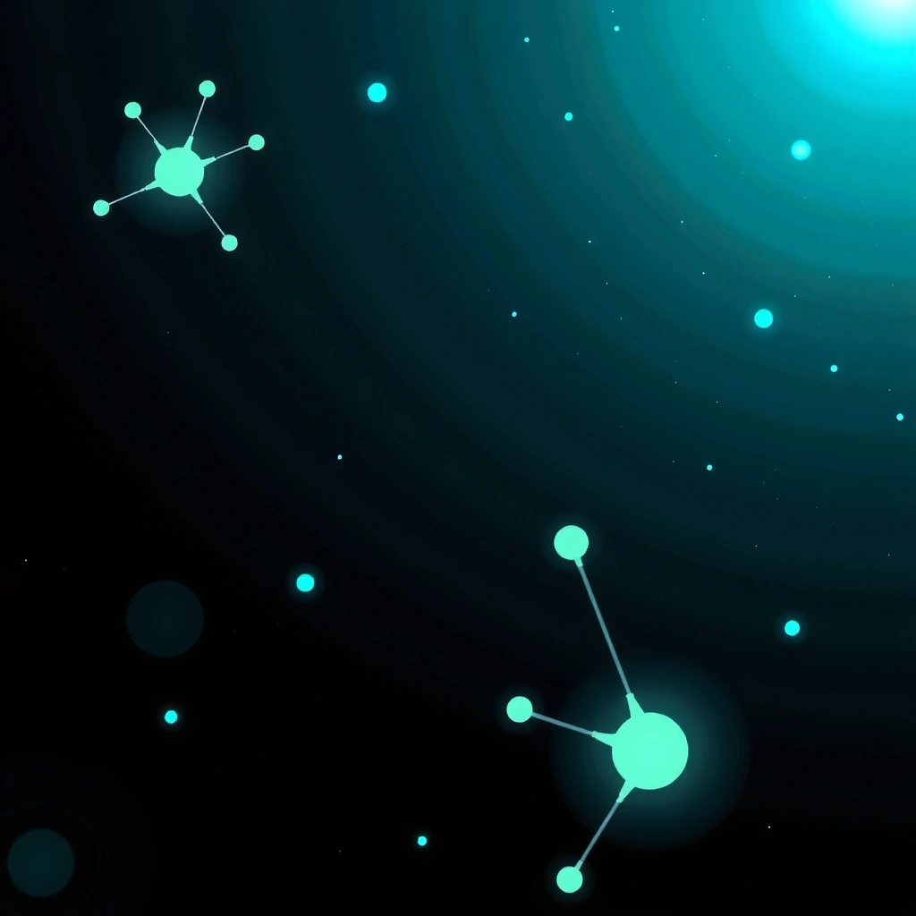 Abstract deep space background with emerald data nodes